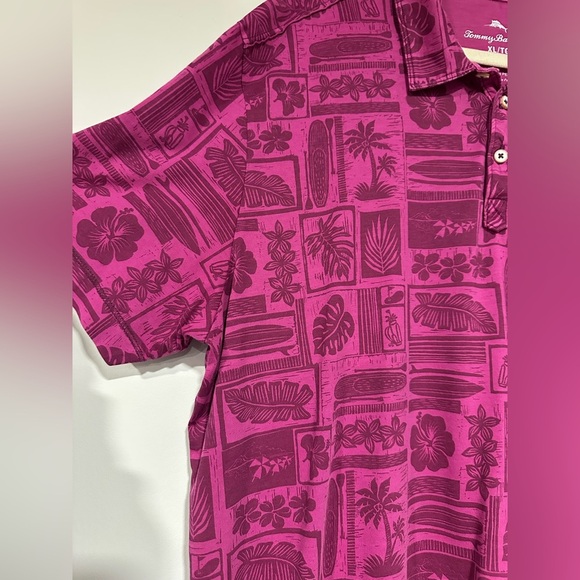 Tommy Bahama Mens tiki Hawaiian Lido Beach Club Golf Polo Shirt Magenta XL - Picture 3 of 5